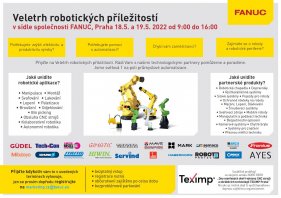 Veletrh robotických příležitostí v sídle společnosti FANUC, Praha 18.5. a 19.5. 2022 od 9:00 do 16:00